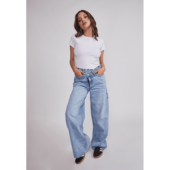 Jeans Mujer Wide Leg Boton Cruzado Celeste Sioux 2