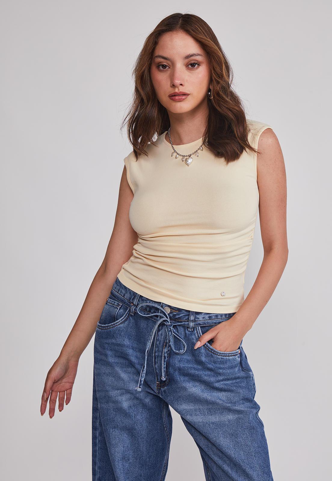 Polera Mujer Drapeada Amarillo Sioux 1