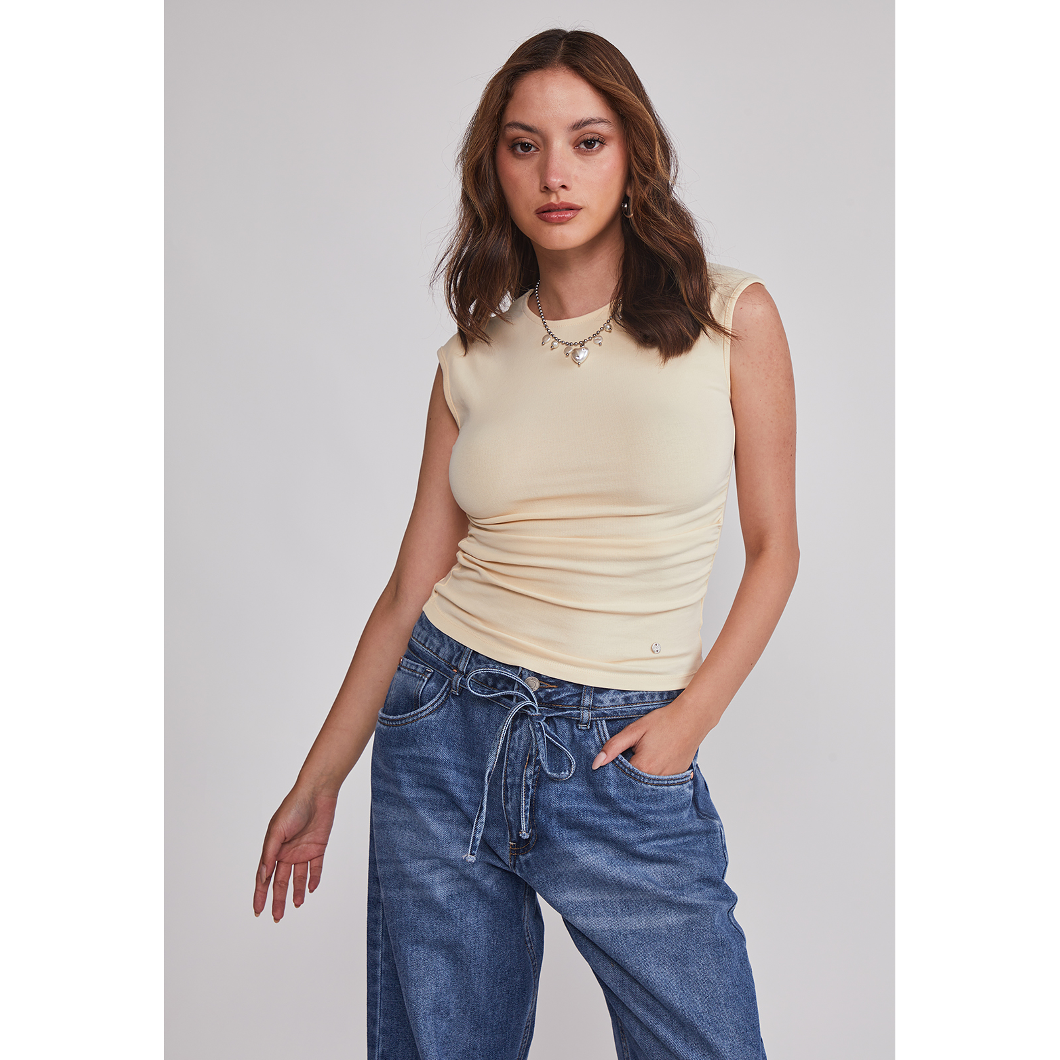 Polera Mujer Drapeada Color Amarillo Sioux 1