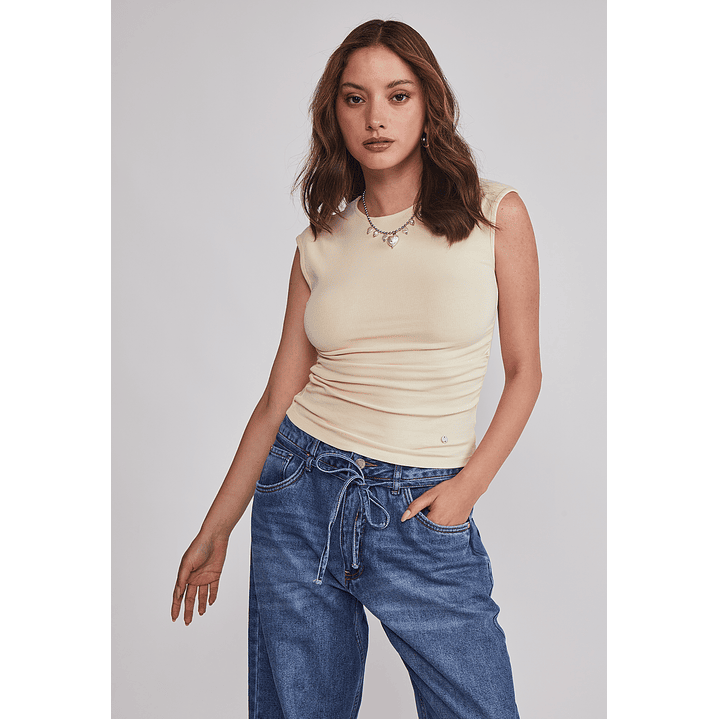 Polera Mujer Drapeada Color Amarillo Sioux 1