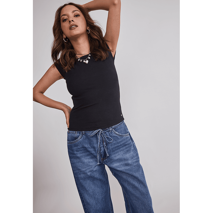 Polera Mujer Ajustada Cuello Negro Sioux 4