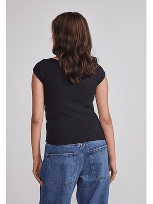 Polera Mujer Ajustada Cuello Negro Sioux