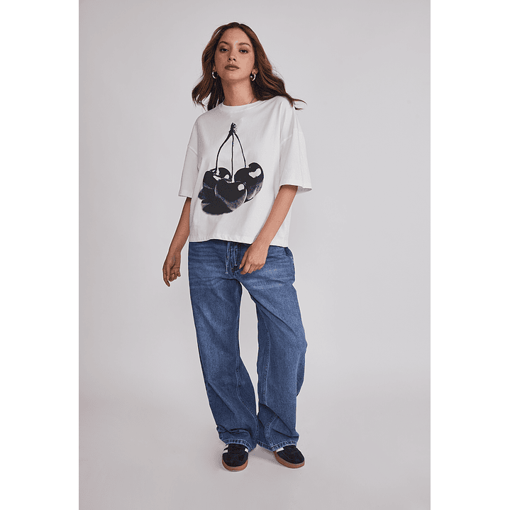 Polera Mujer Cherry Boxy Blanco Sioux 2