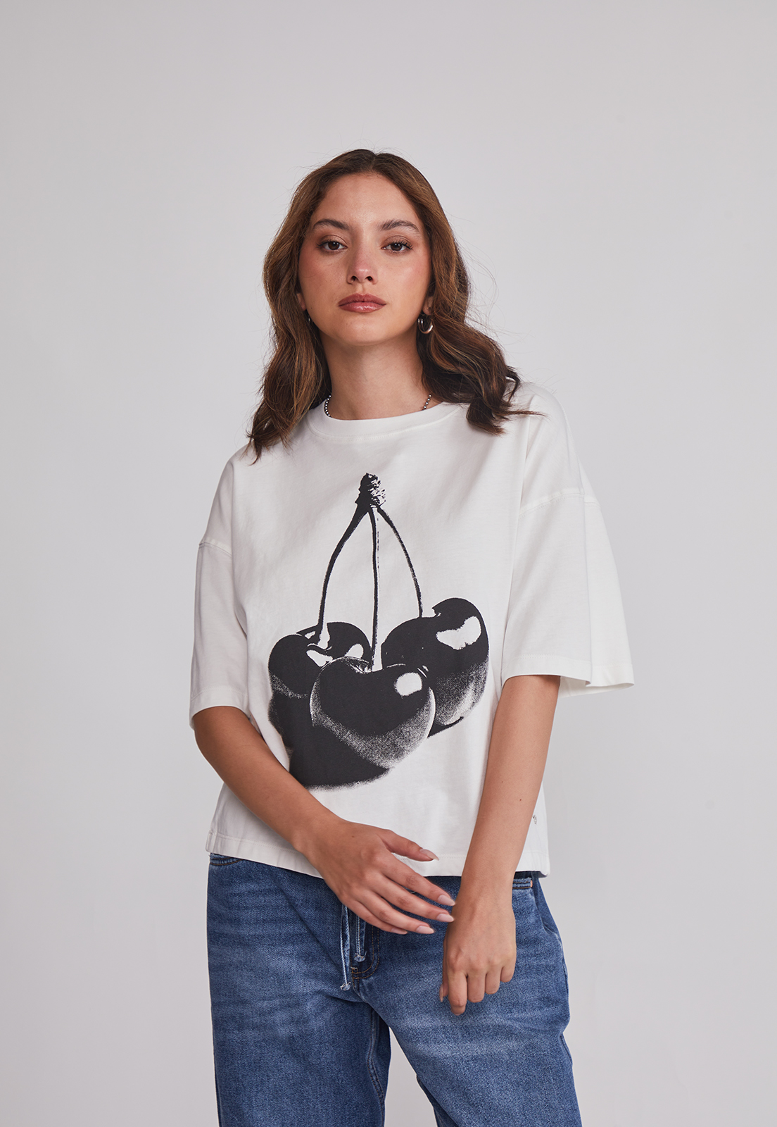 Polera Mujer Cherry Boxy Blanco Sioux 1