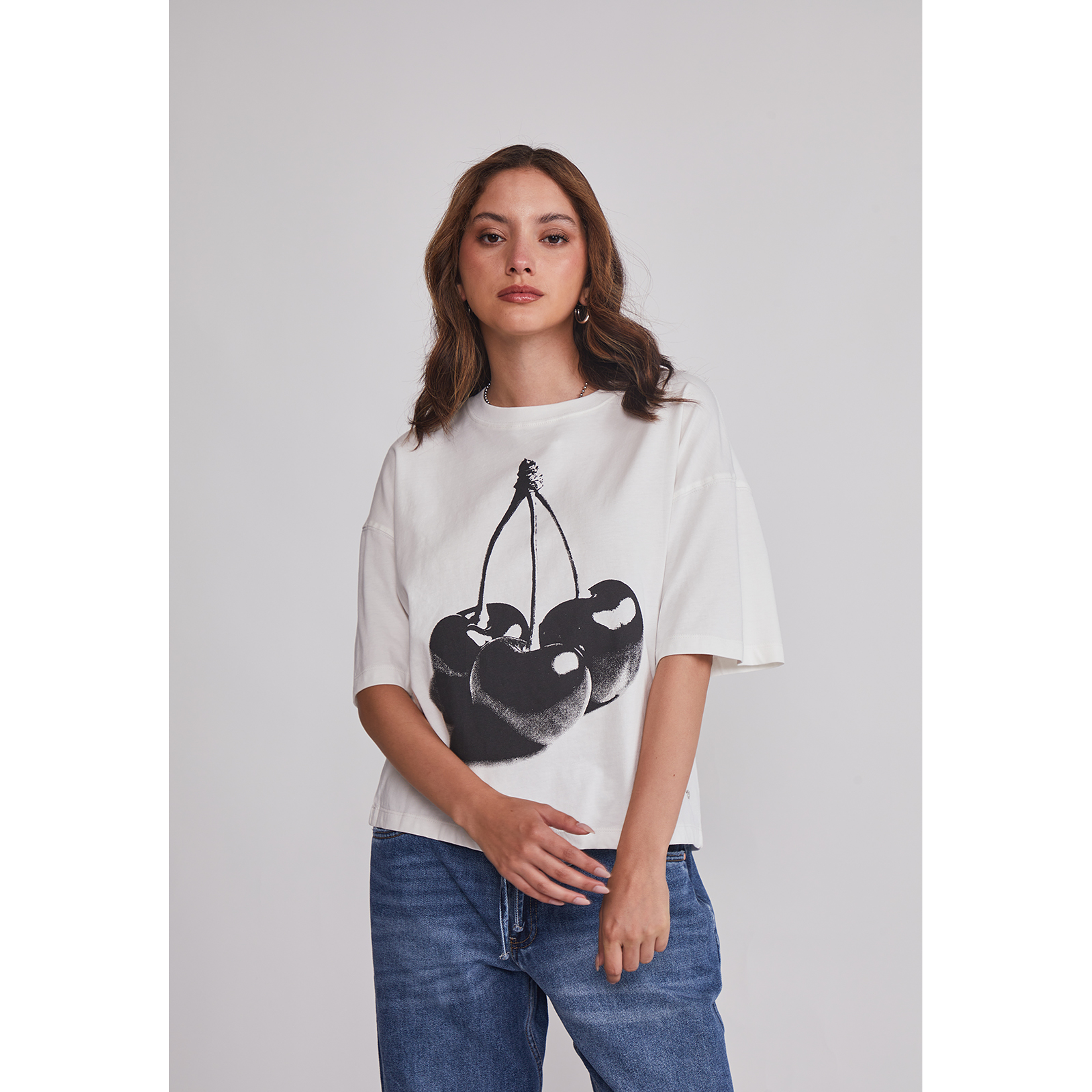 Polera Mujer Cherry Boxy Blanco Sioux 1