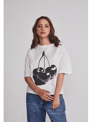 Polera Mujer Cherry Boxy Blanco Sioux