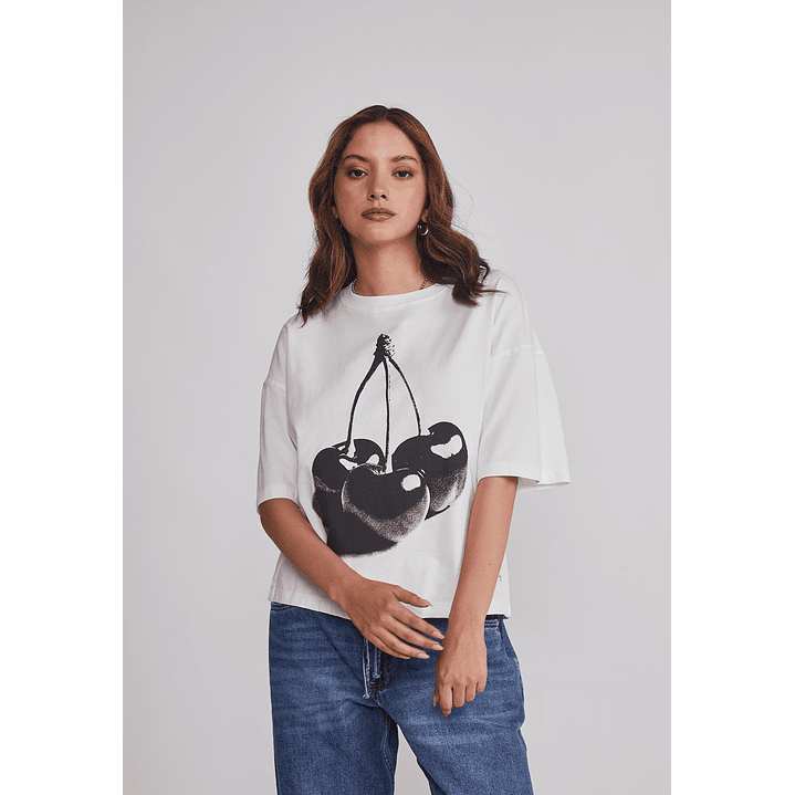 Polera Mujer Cherry Boxy Blanco Sioux 1
