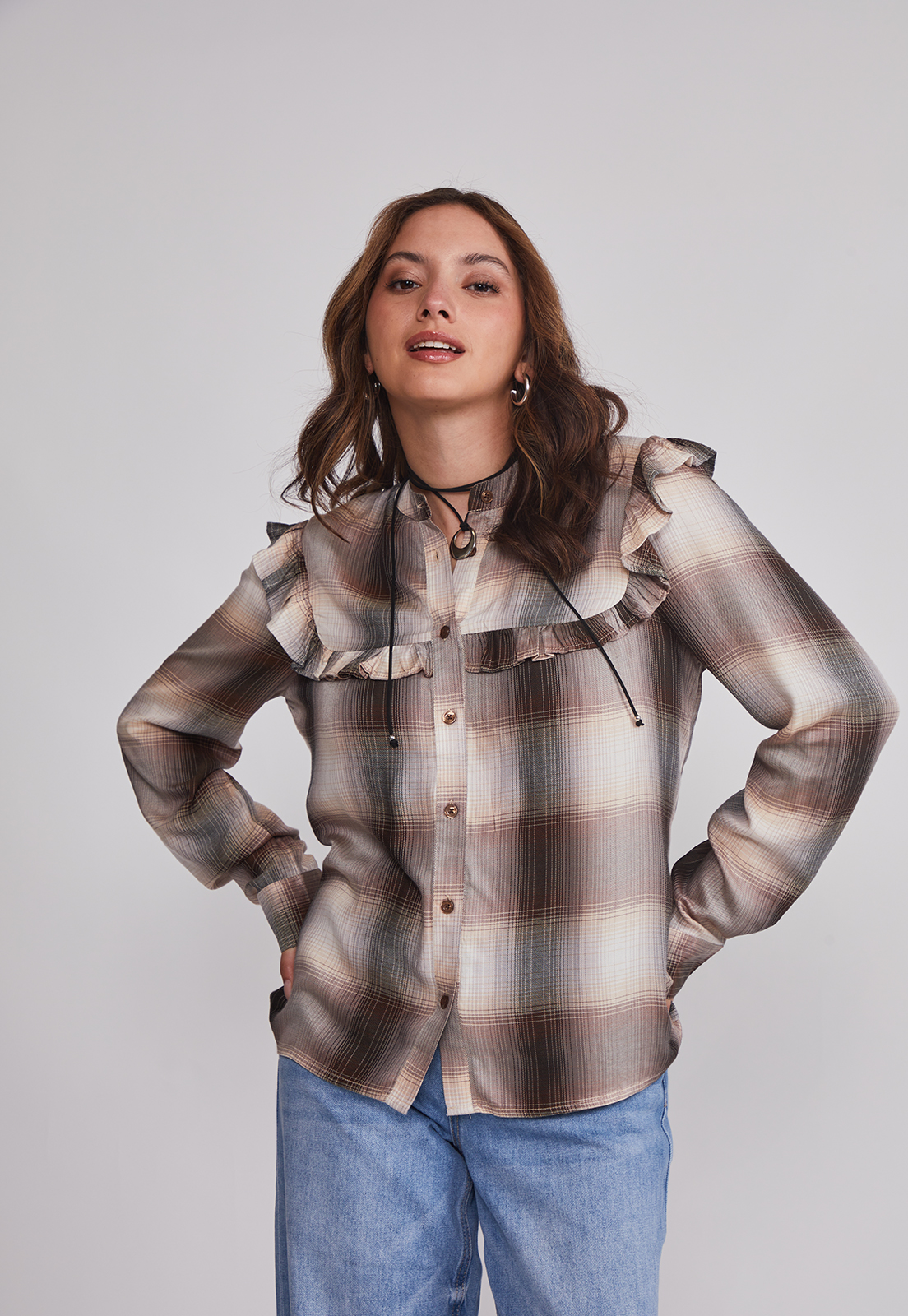 Blusa Mujer Volantes Café Sioux 1