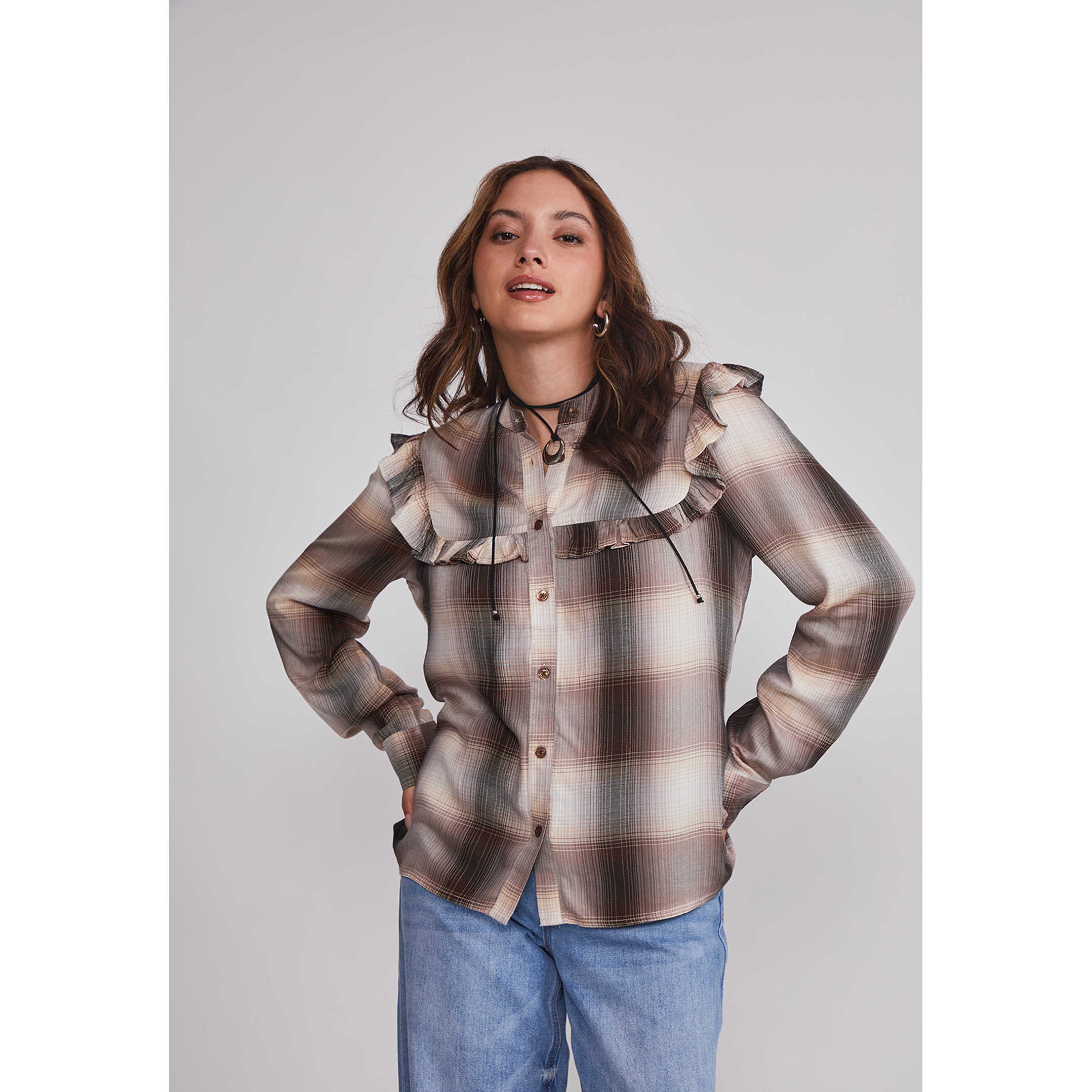 Blusa Mujer Volantes Café Sioux 1