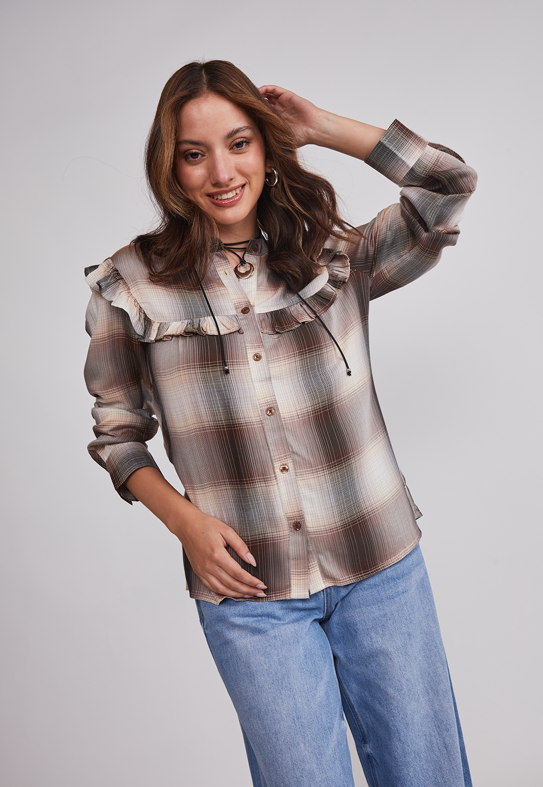 Blusa Mujer Volantes Café Sioux 5