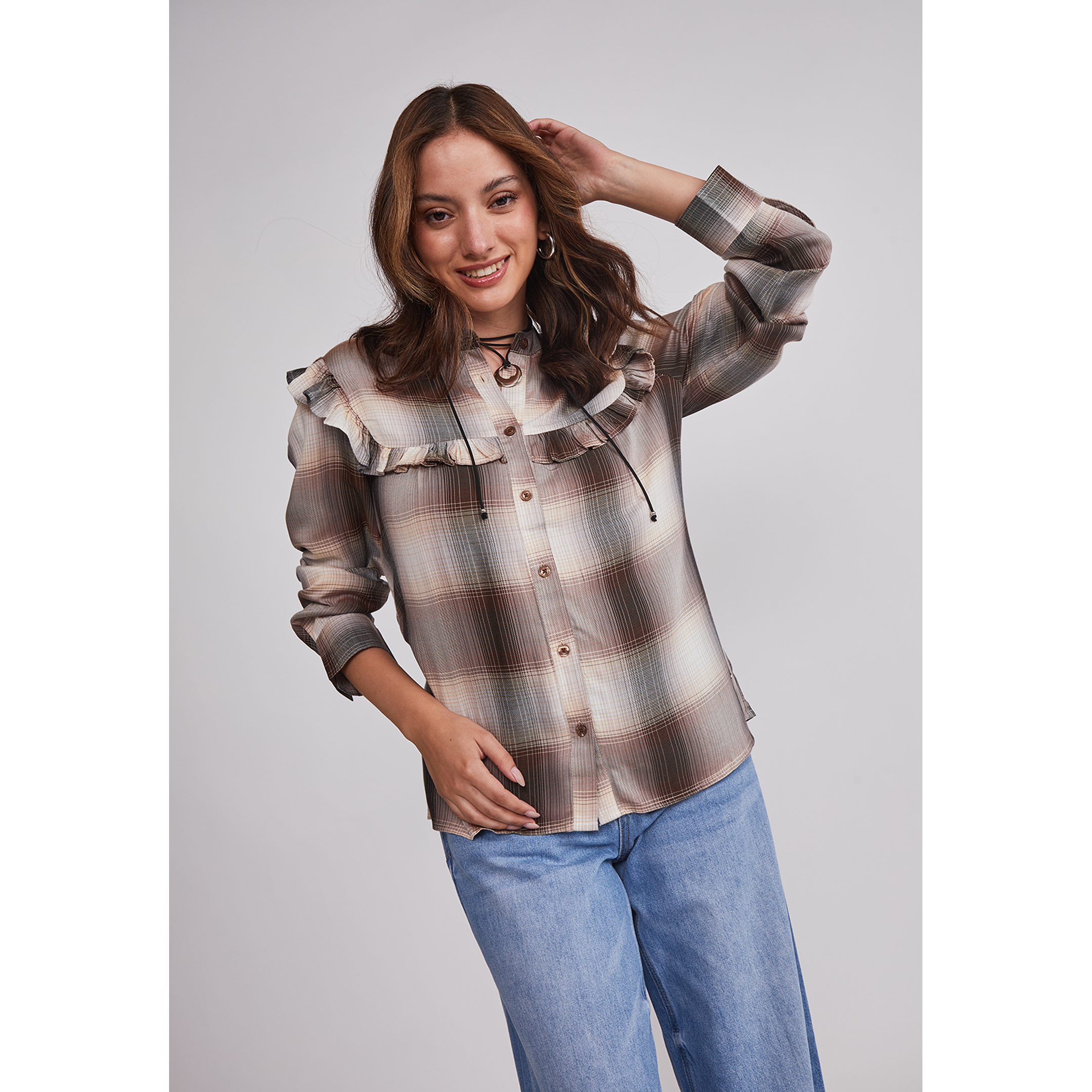 Blusa Mujer Volantes Café Sioux 5