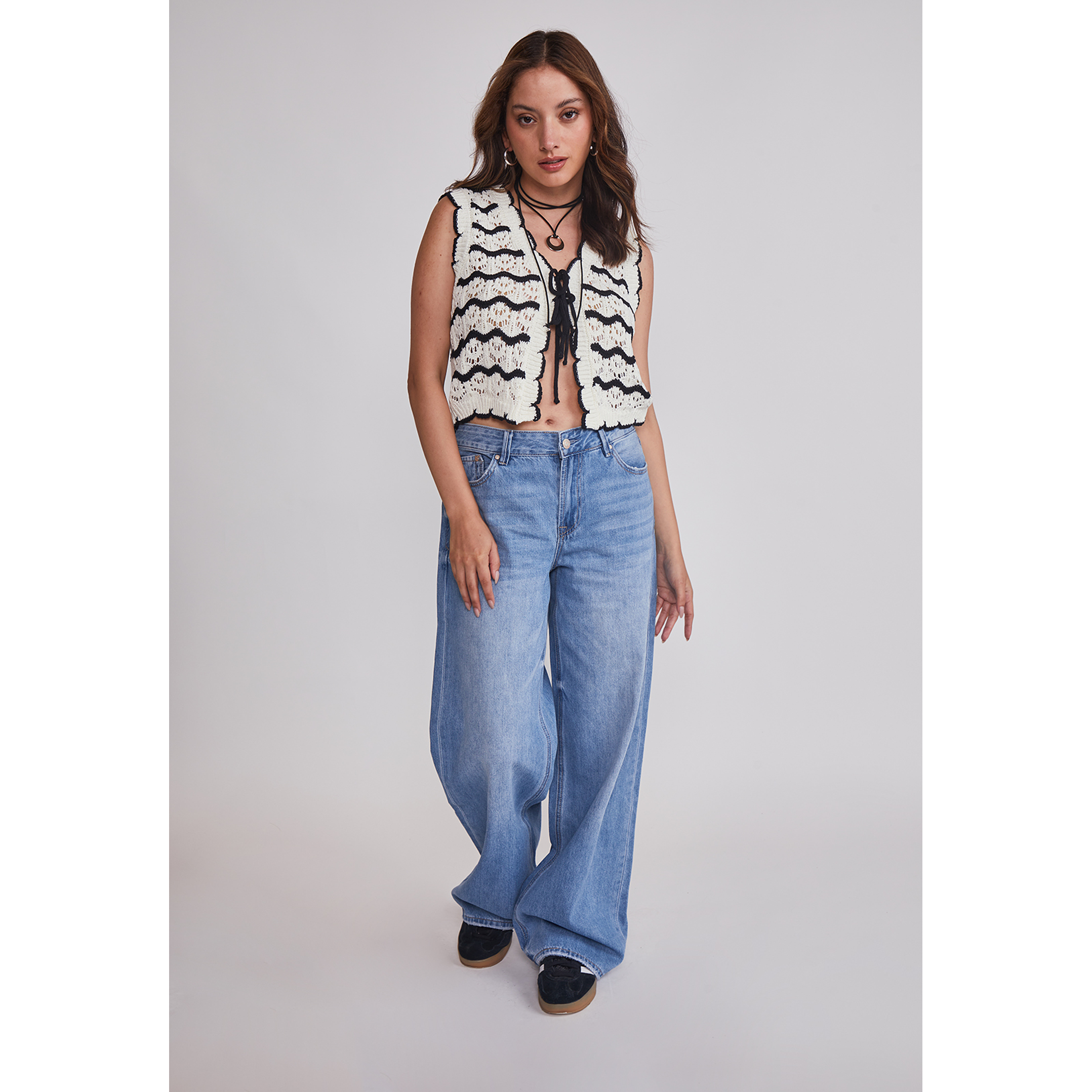 Peto Mujer Tejido Listado Negro Sioux 2