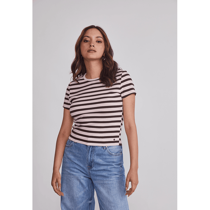 Polera Mujer Listada Rosado Sioux 1