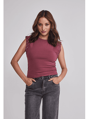 Polera Mujer Tachas Mangas Burdeo Sioux