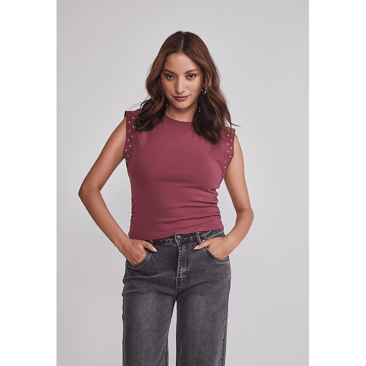 Polera Mujer Tachas Mangas Burdeo Sioux 1