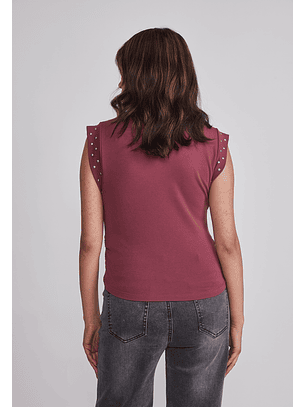 Polera Mujer Tachas Mangas Burdeo Sioux