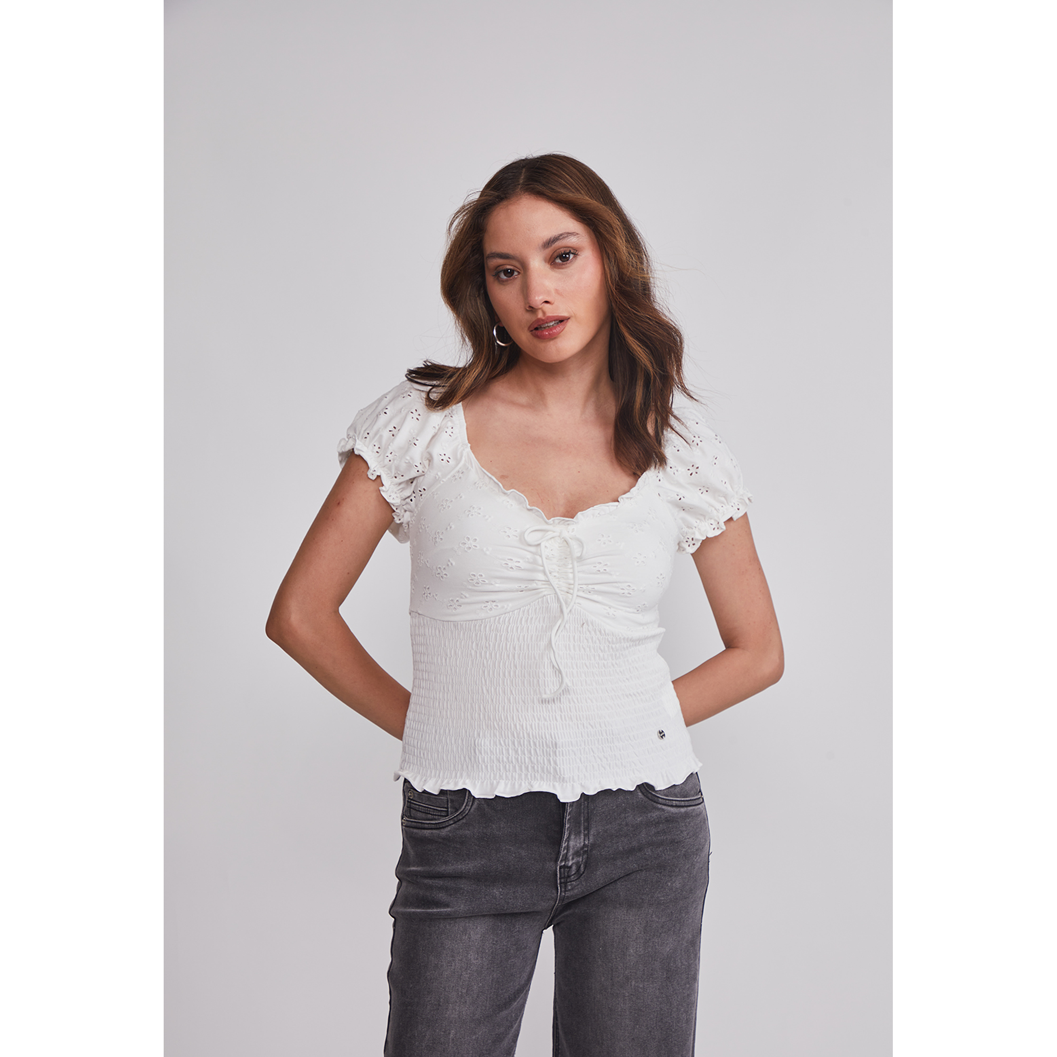 Polera Mujer Romantic Panal Blanco Sioux 1