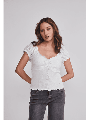 Polera Mujer Romantic Panal Blanco Sioux