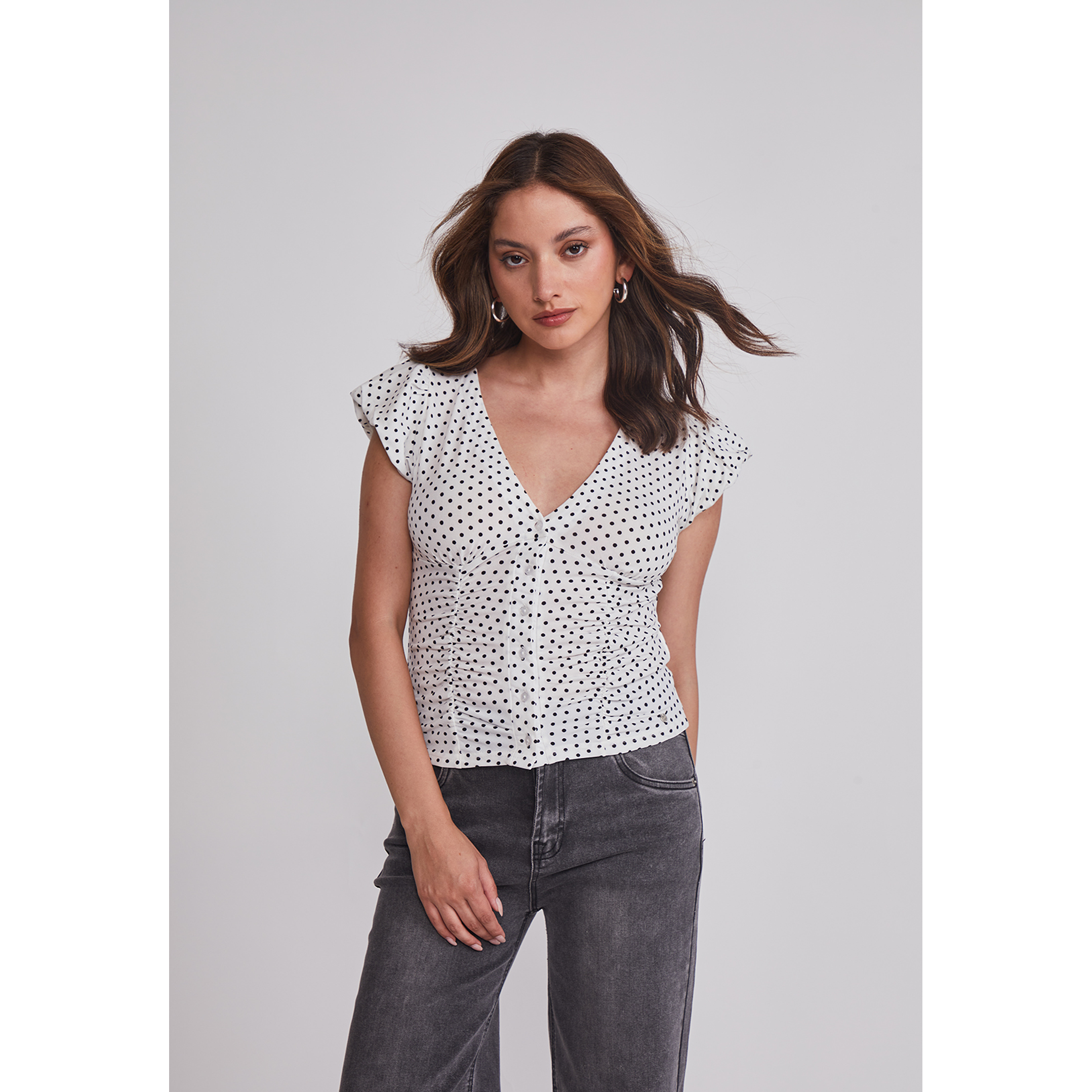 Polera Mujer Botones Lunares Blanco Sioux 1