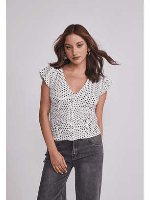 Polera Mujer Botones Lunares Blanco Sioux