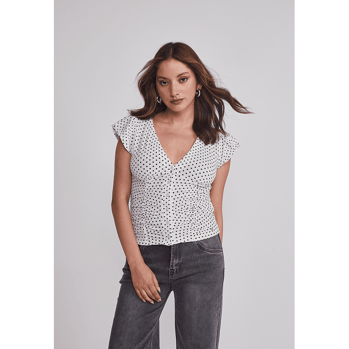 Polera Mujer Botones Lunares Blanco Sioux 1