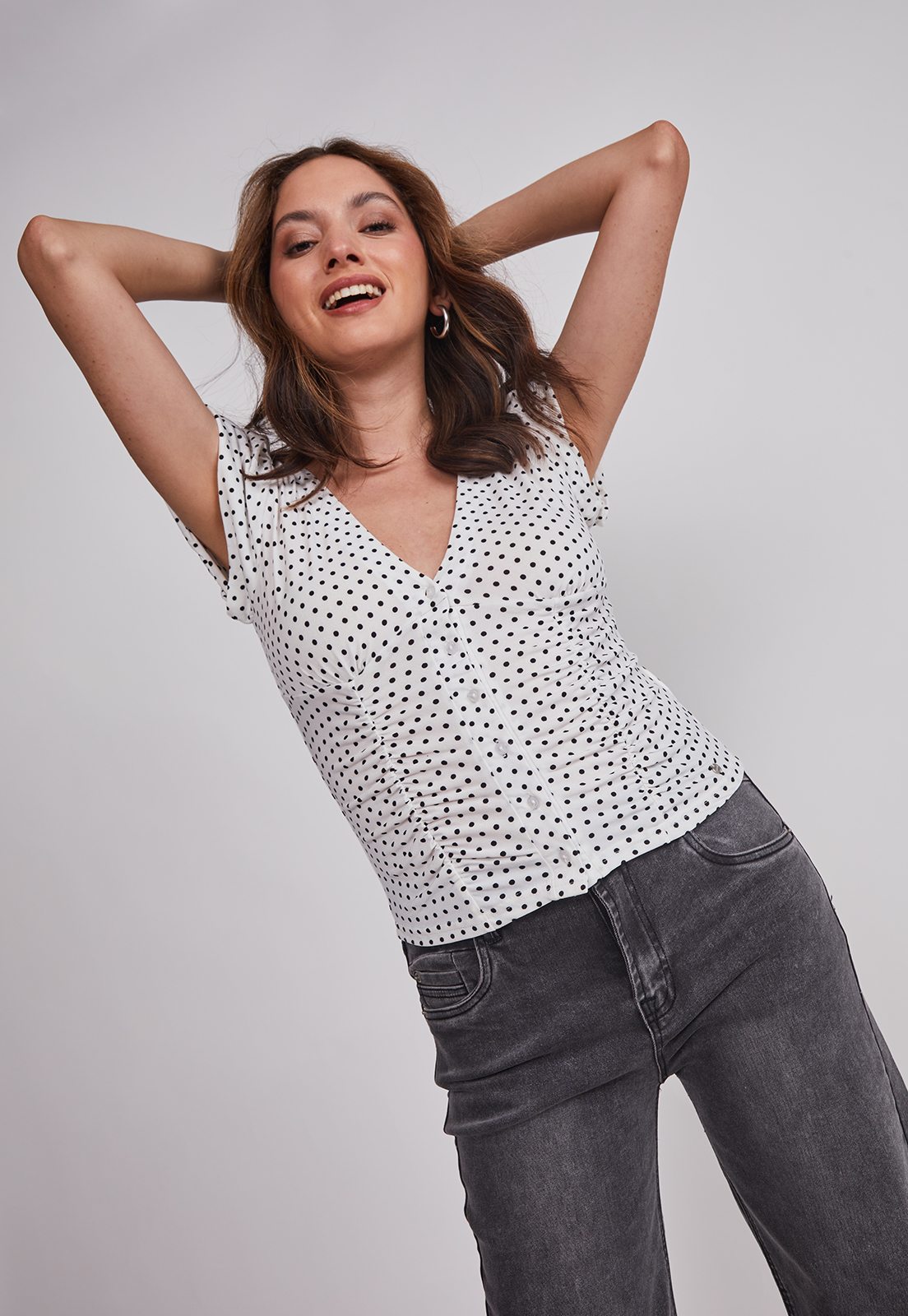 Polera Mujer Botones Lunares Blanco Sioux 5