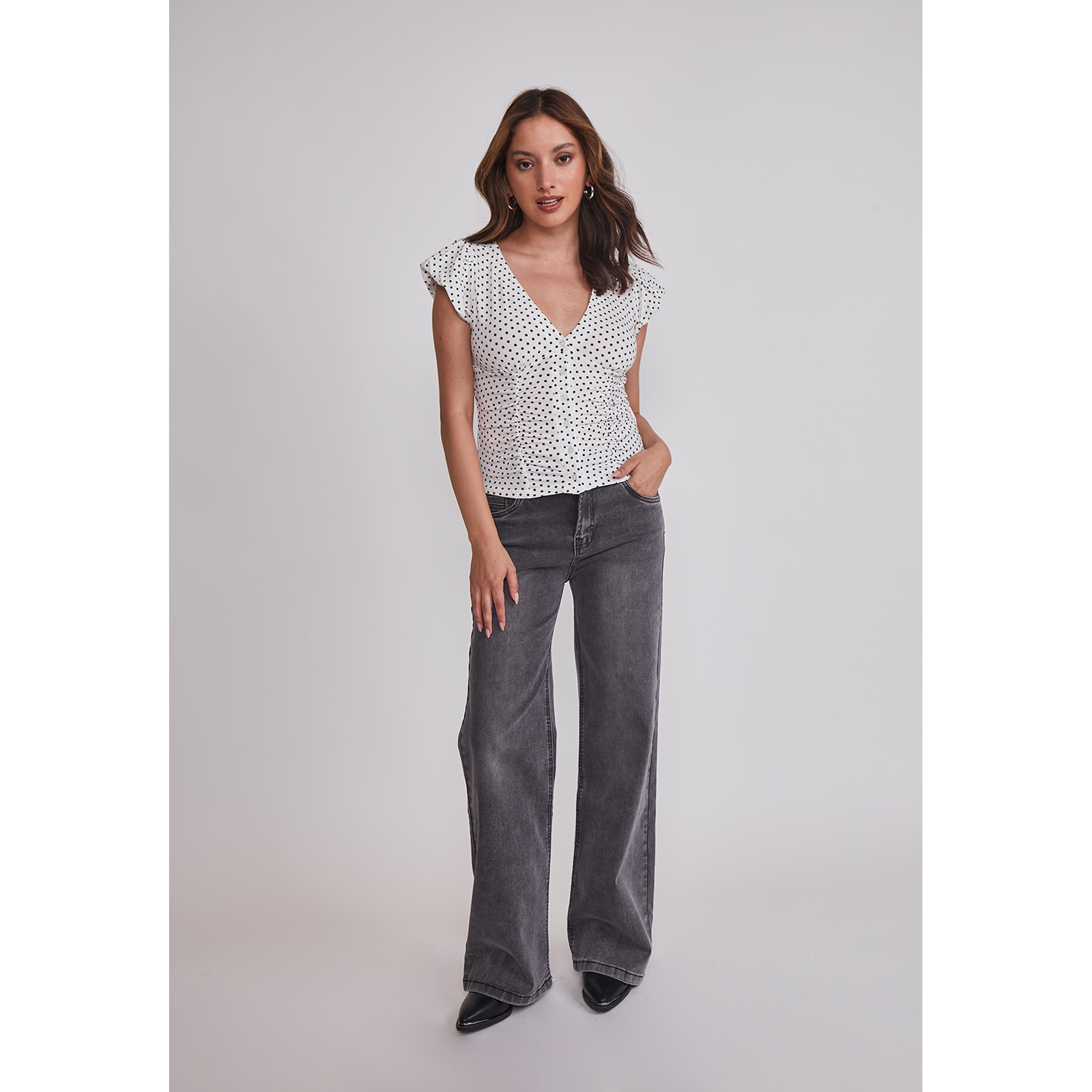 Polera Mujer Botones Lunares Blanco Sioux 2