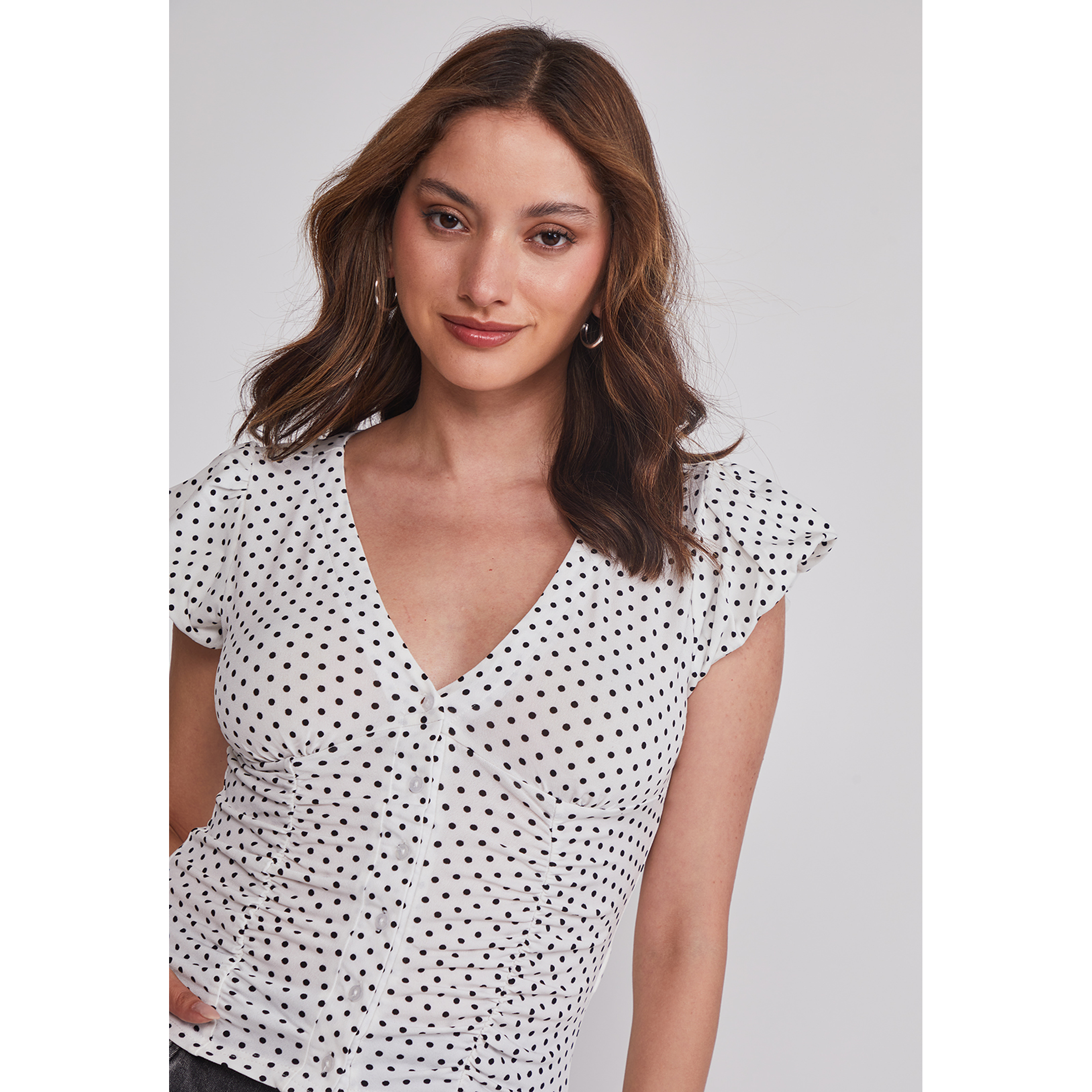 Polera Mujer Botones Lunares Blanco Sioux 4