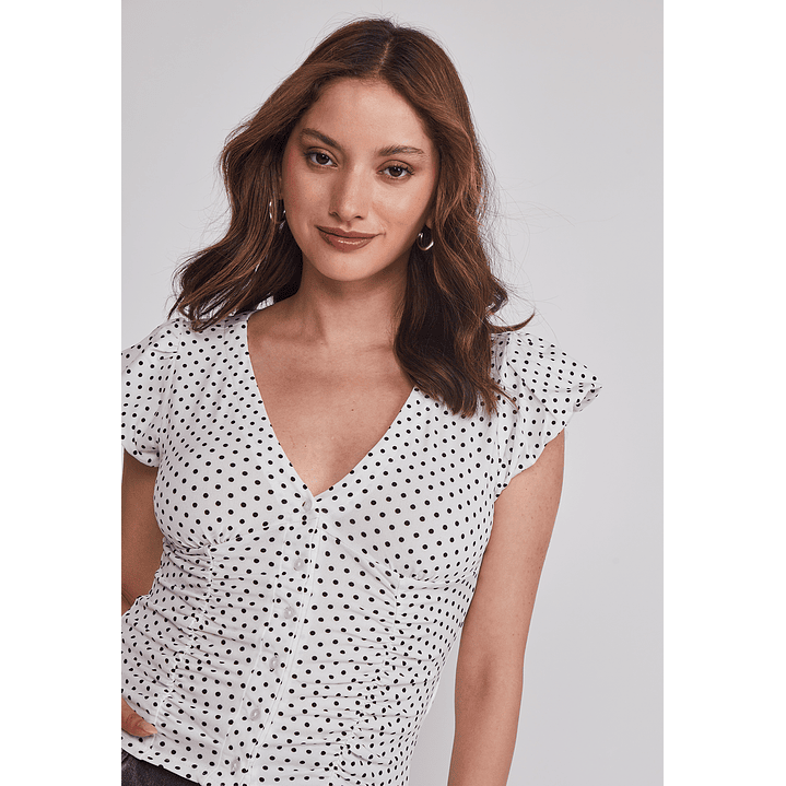 Polera Mujer Botones Lunares Blanco Sioux 4