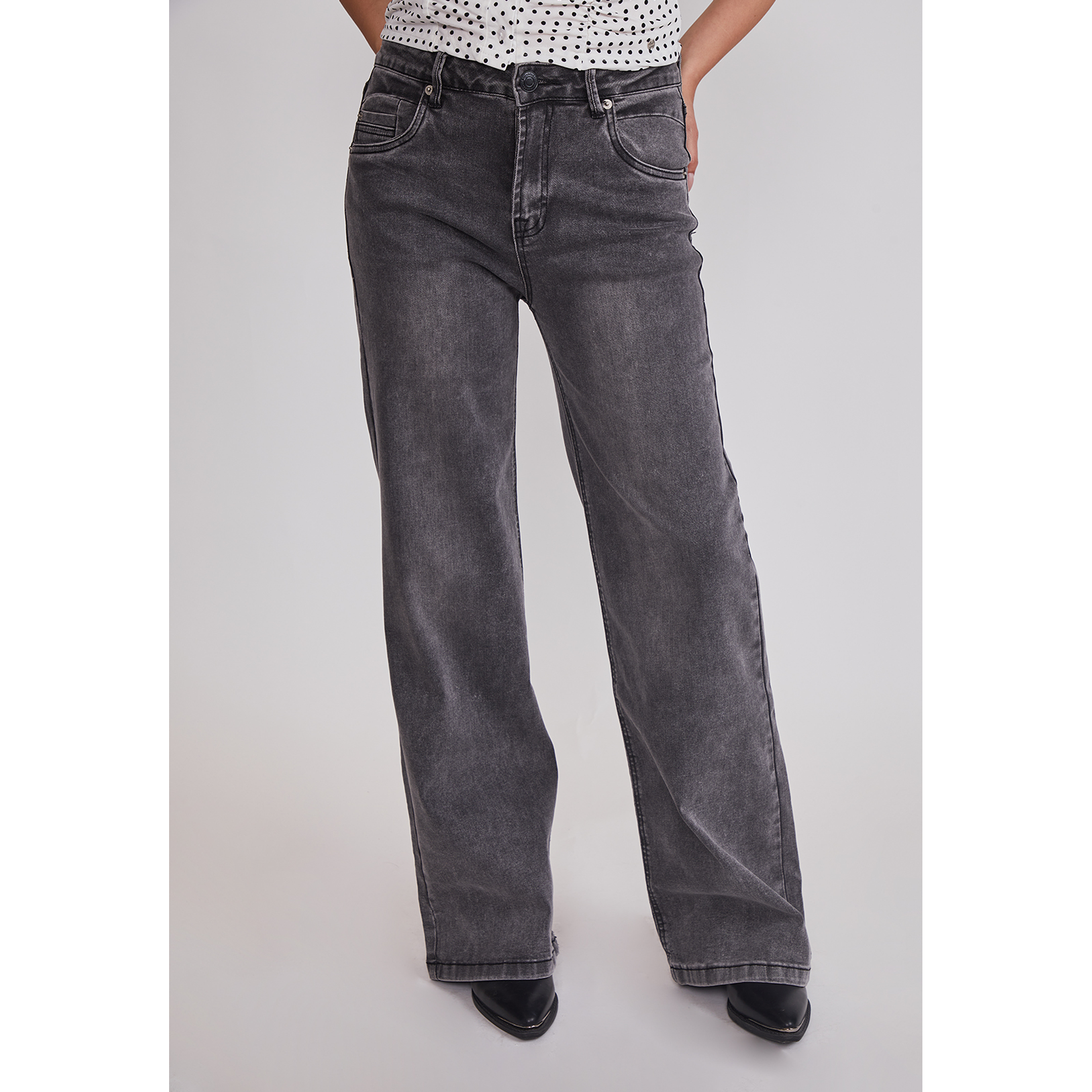 Jeans Mujer Wide Leg Tiro Alto Negro Sioux 1