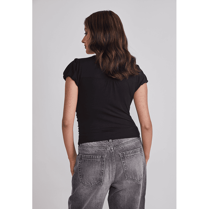 Polera Mujer Botones Recogido Negro Sioux 3