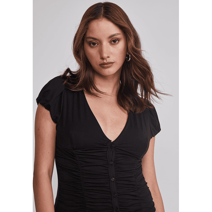 Polera Mujer Botones Recogido Negro Sioux 4