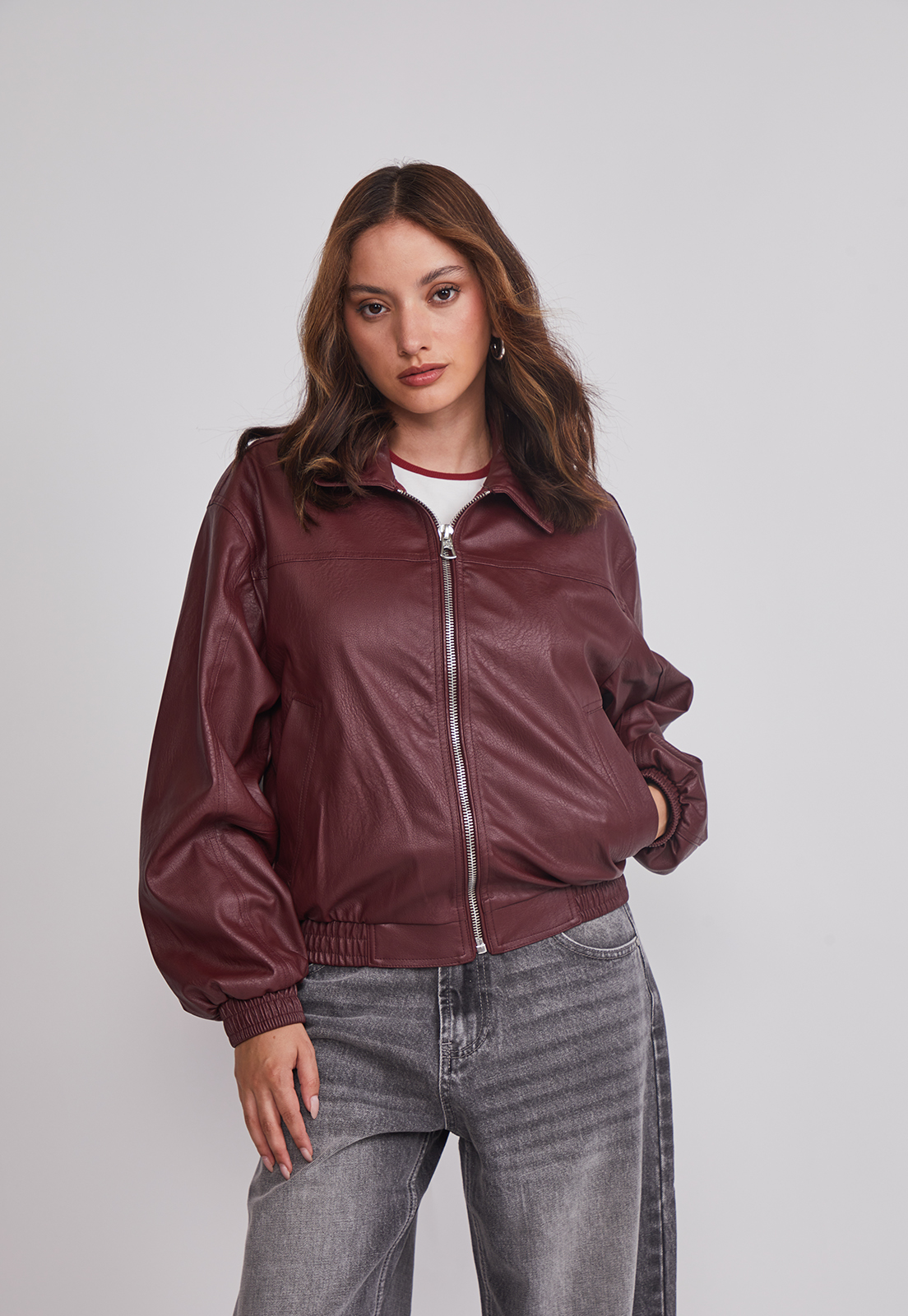 Chaqueta Mujer Ecocuero Burdeo Sioux 1