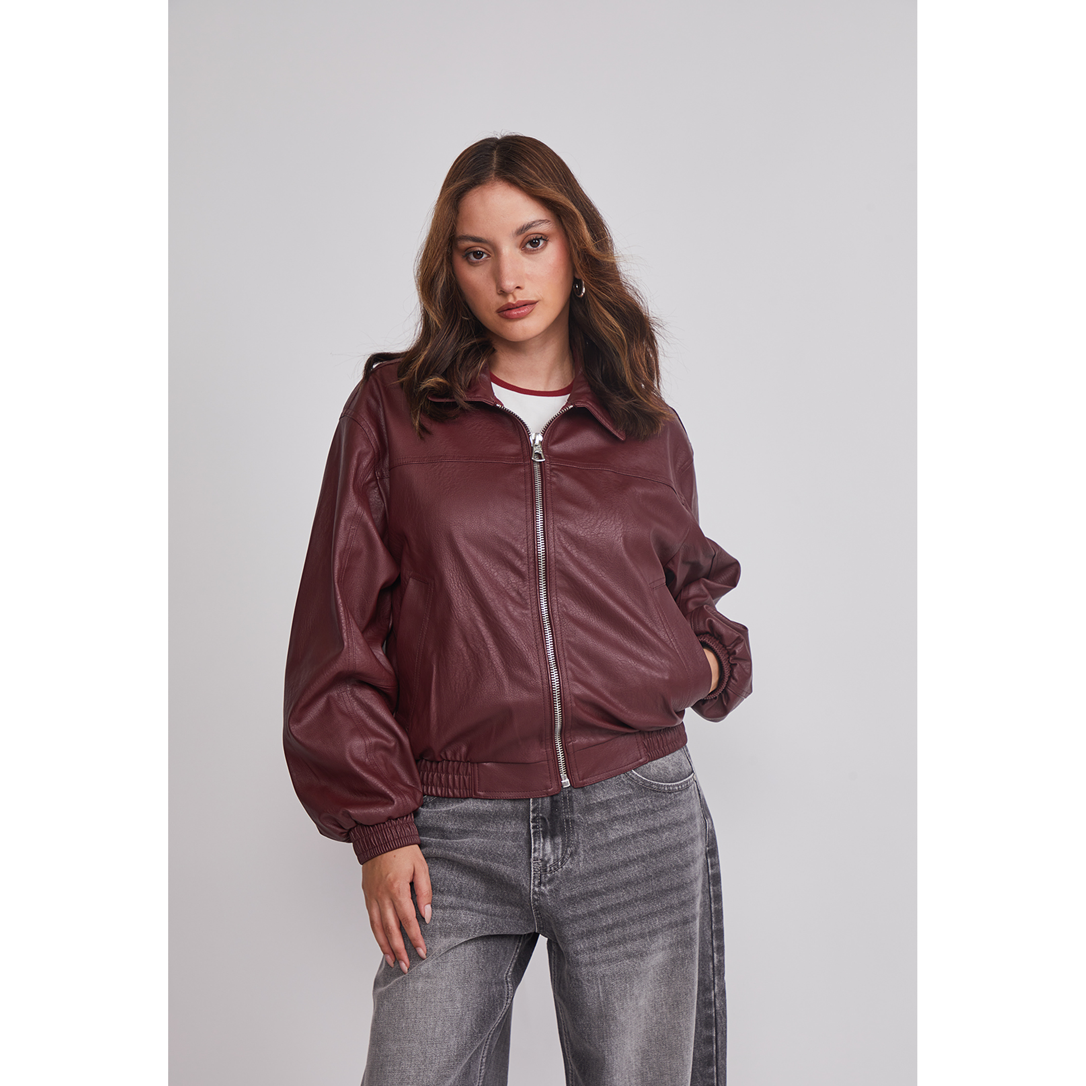 Chaqueta Mujer Ecocuero Burdeo Sioux 1