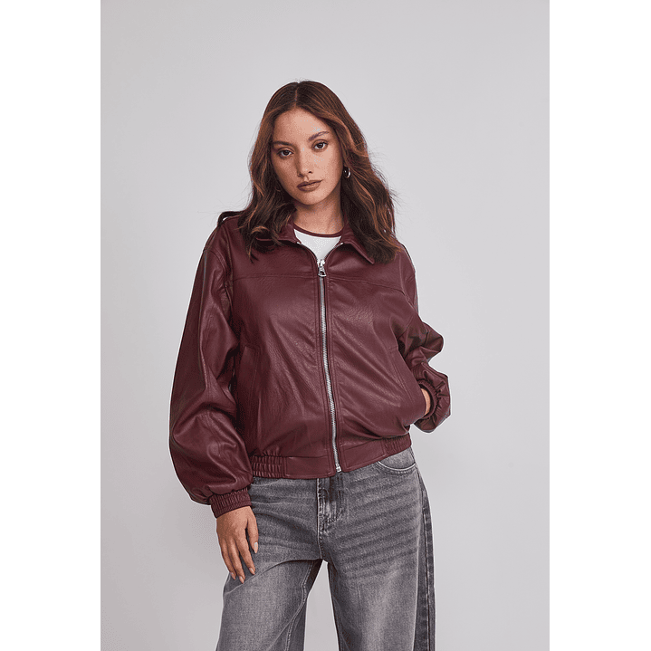 Chaqueta Mujer Ecocuero Burdeo Sioux 1