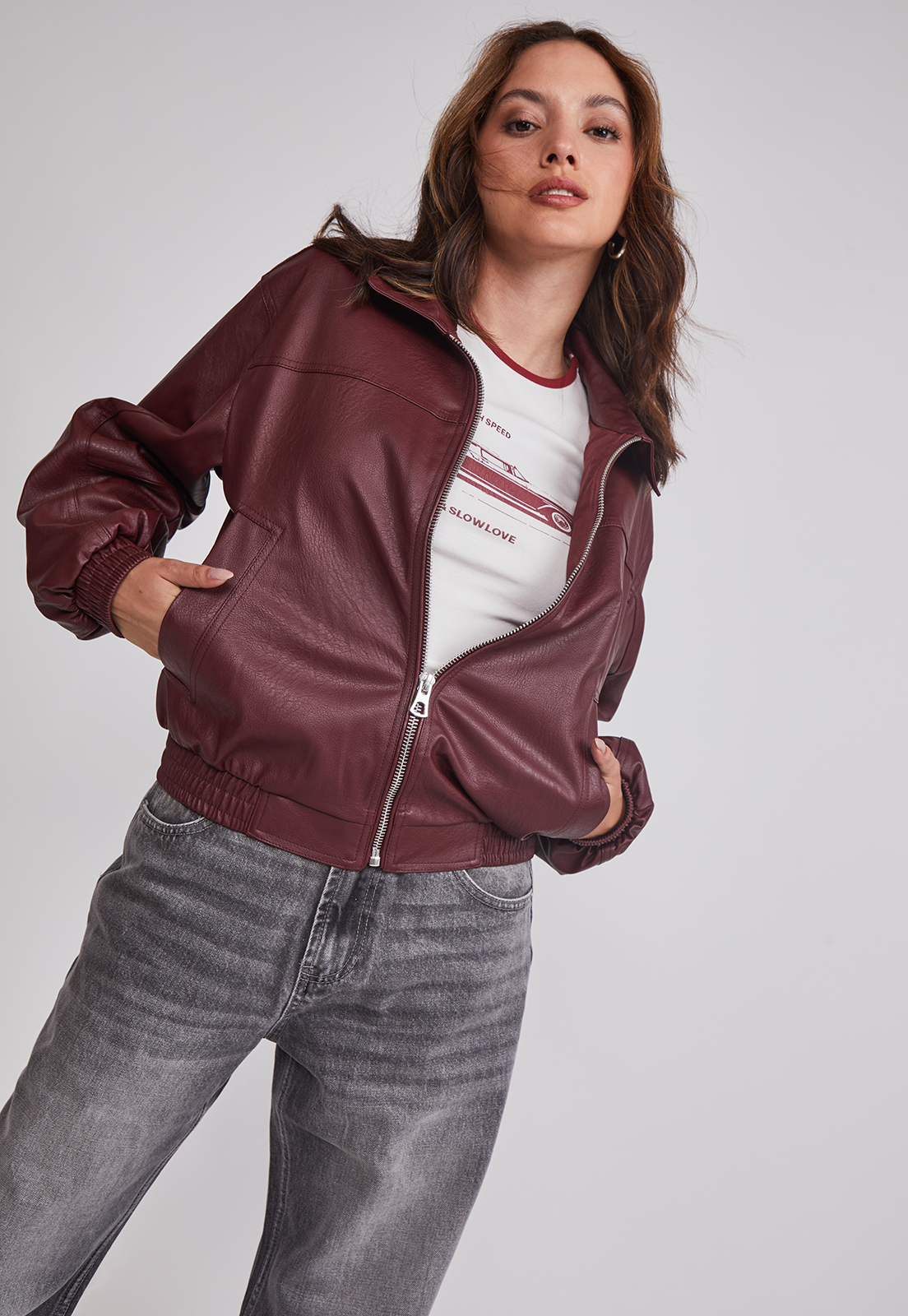 Chaqueta Mujer Ecocuero Burdeo Sioux 5