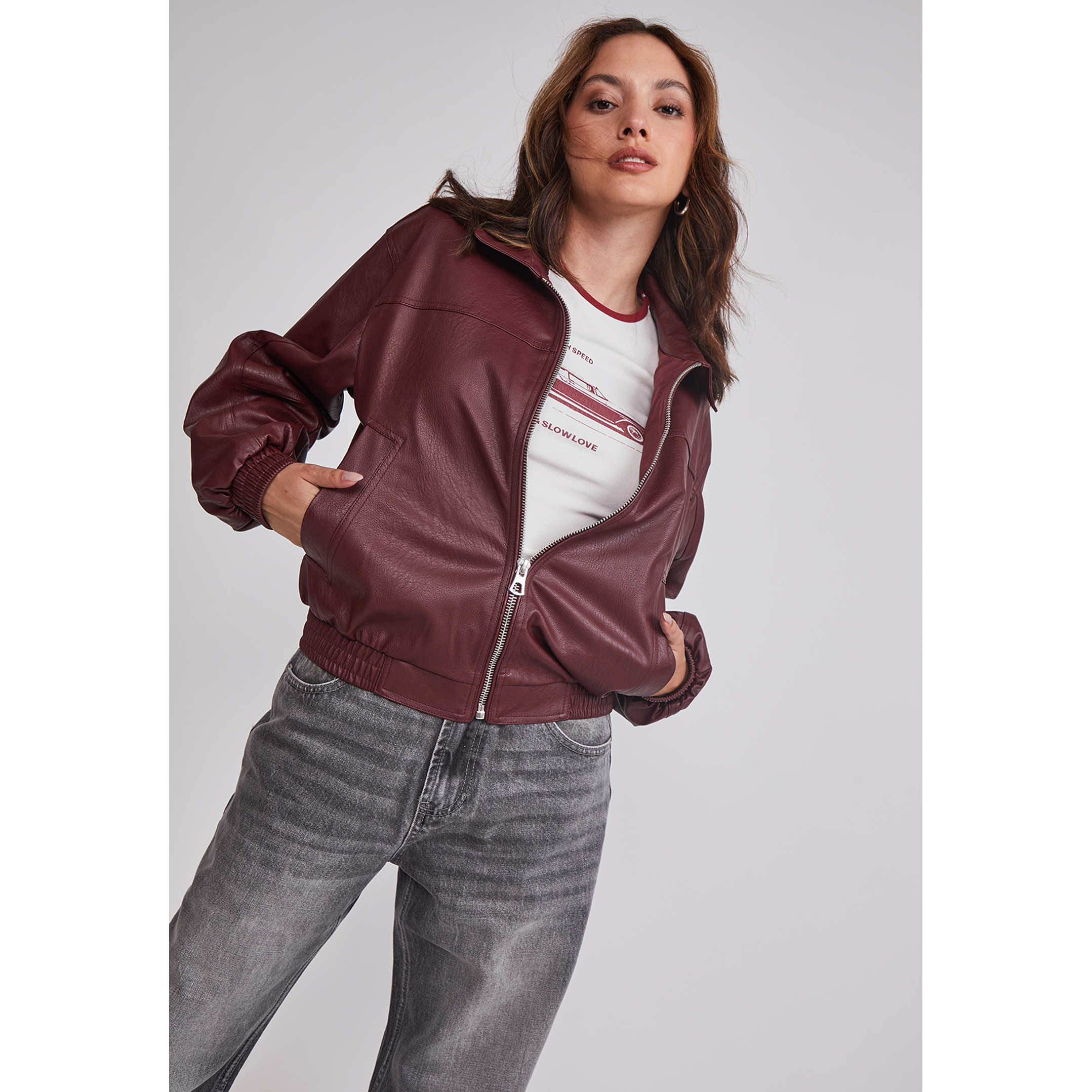 Chaqueta Mujer Ecocuero Burdeo Sioux 5