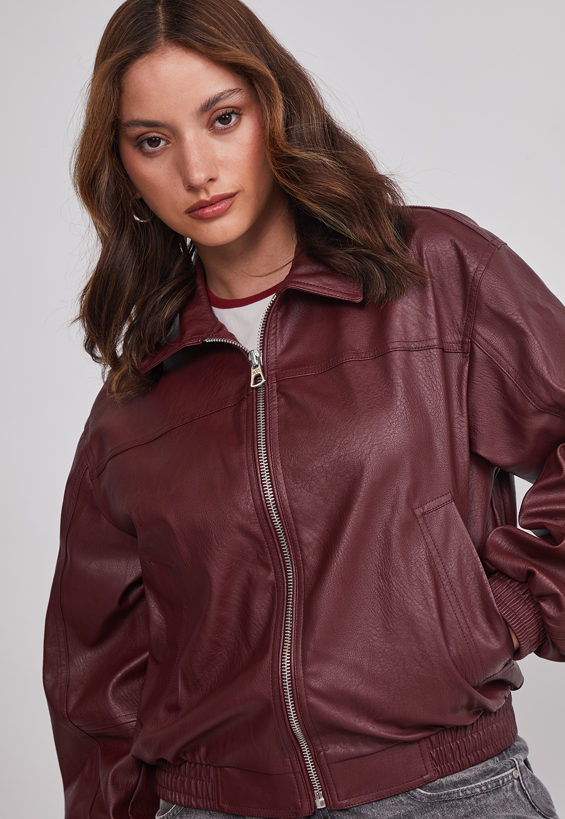 Chaqueta Mujer Ecocuero Burdeo Sioux 4