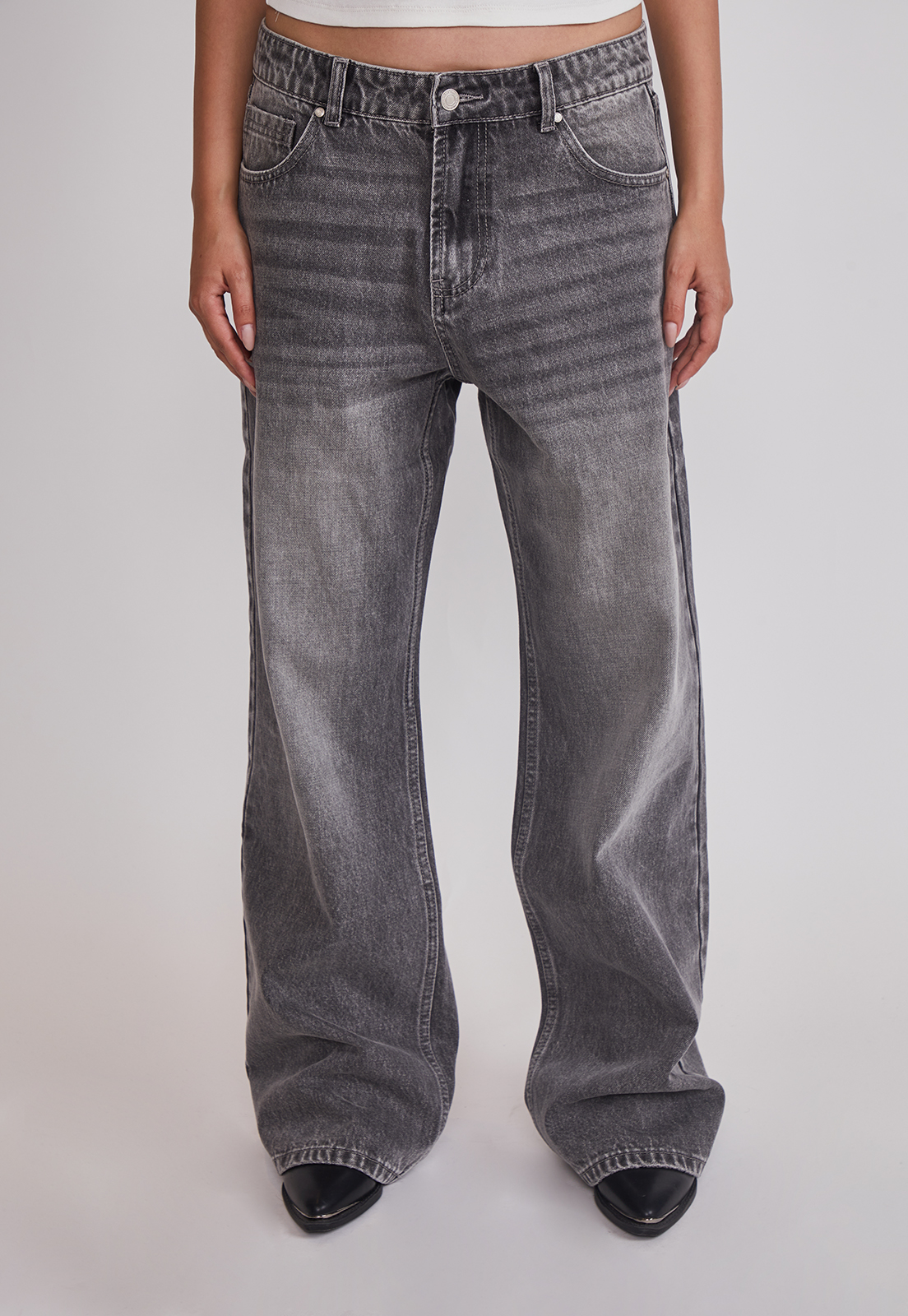 Jeans Mujer Baggy Tiro Medio Gris Sioux 1