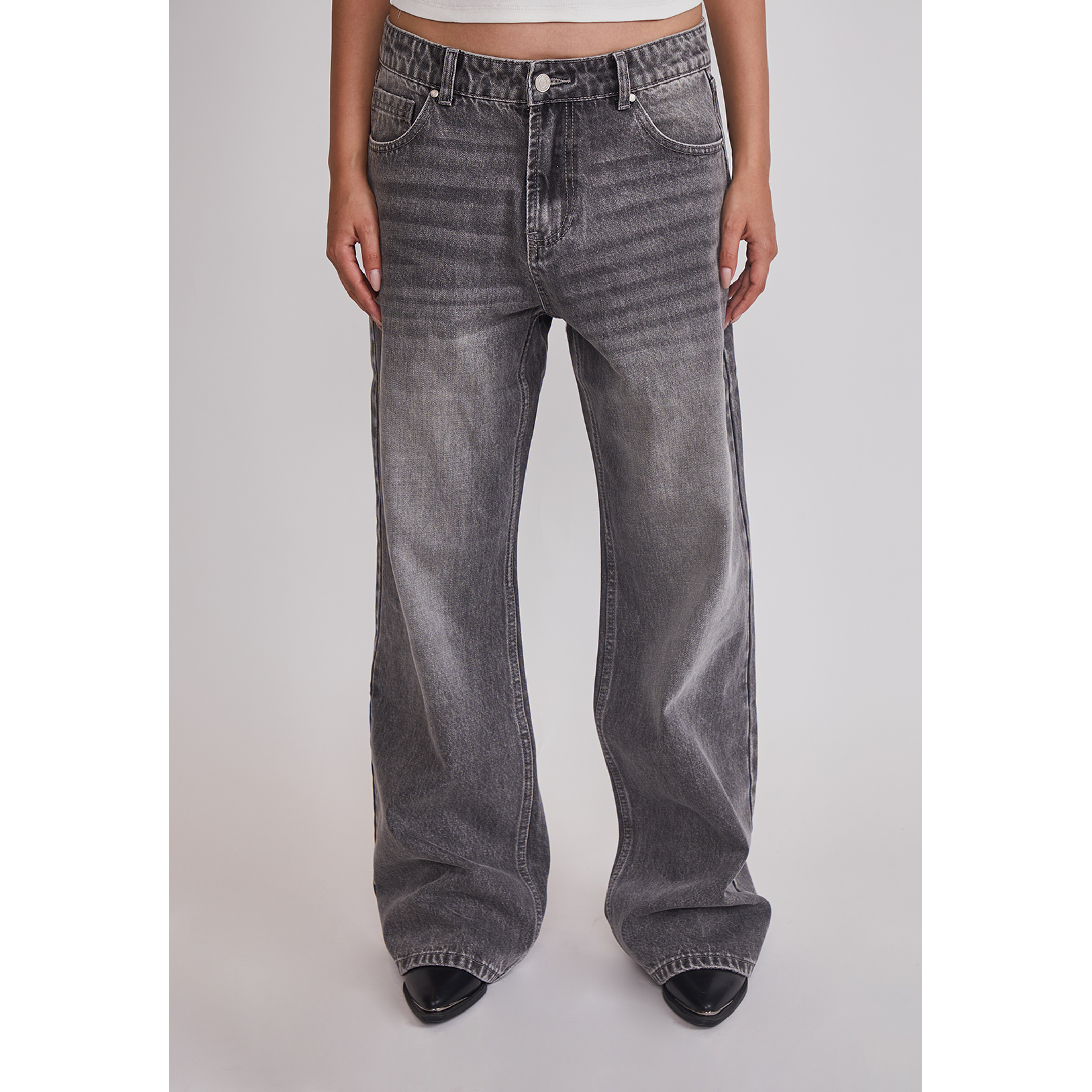 Jeans Mujer Baggy Tiro Medio Gris Sioux 1