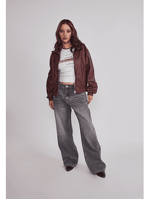 Jeans Mujer Baggy Tiro Medio Gris Sioux