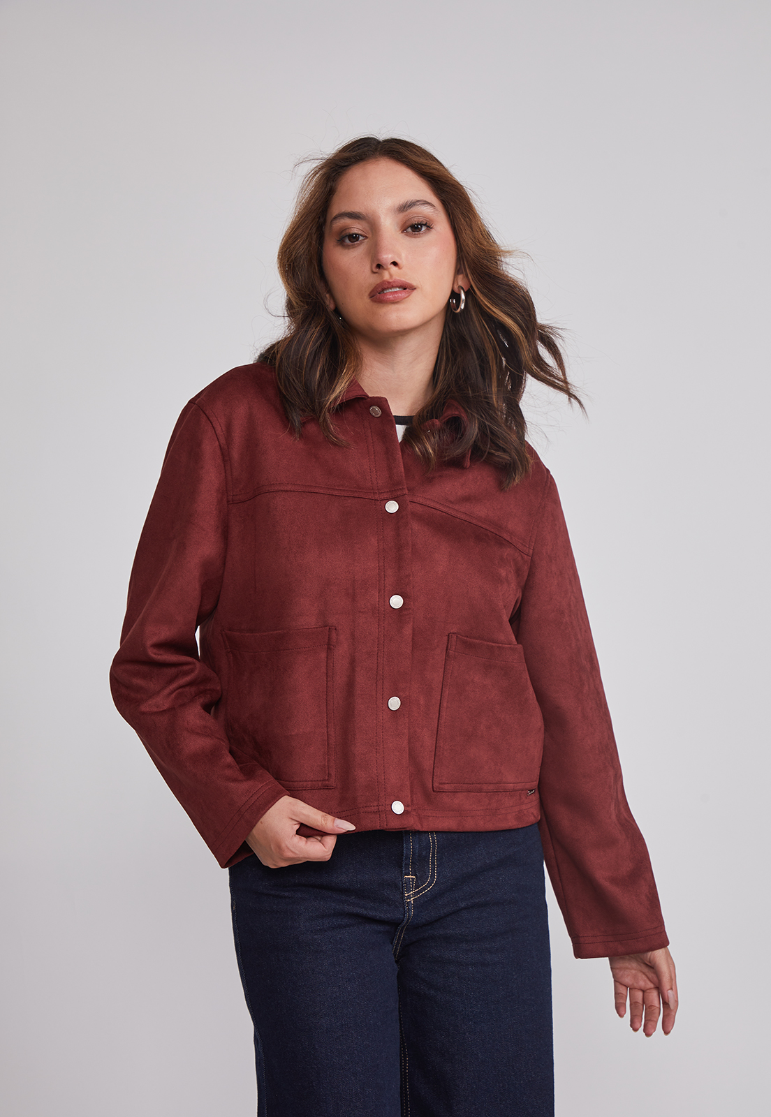 Chaqueta Mujer Bolsillos Delanteros Burdeo Sioux 1