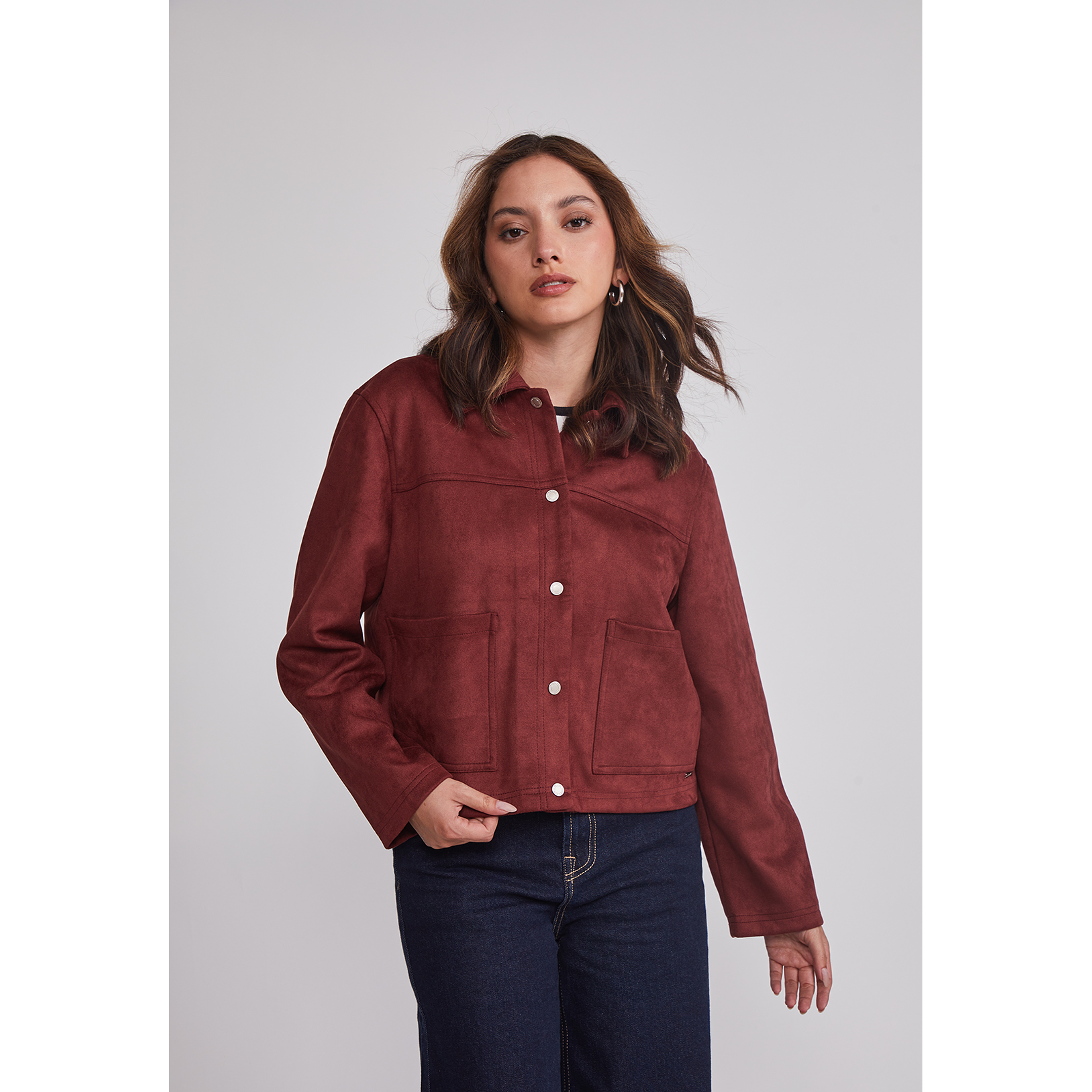 Chaqueta Mujer Bolsillos Delanteros Burdeo Sioux 1