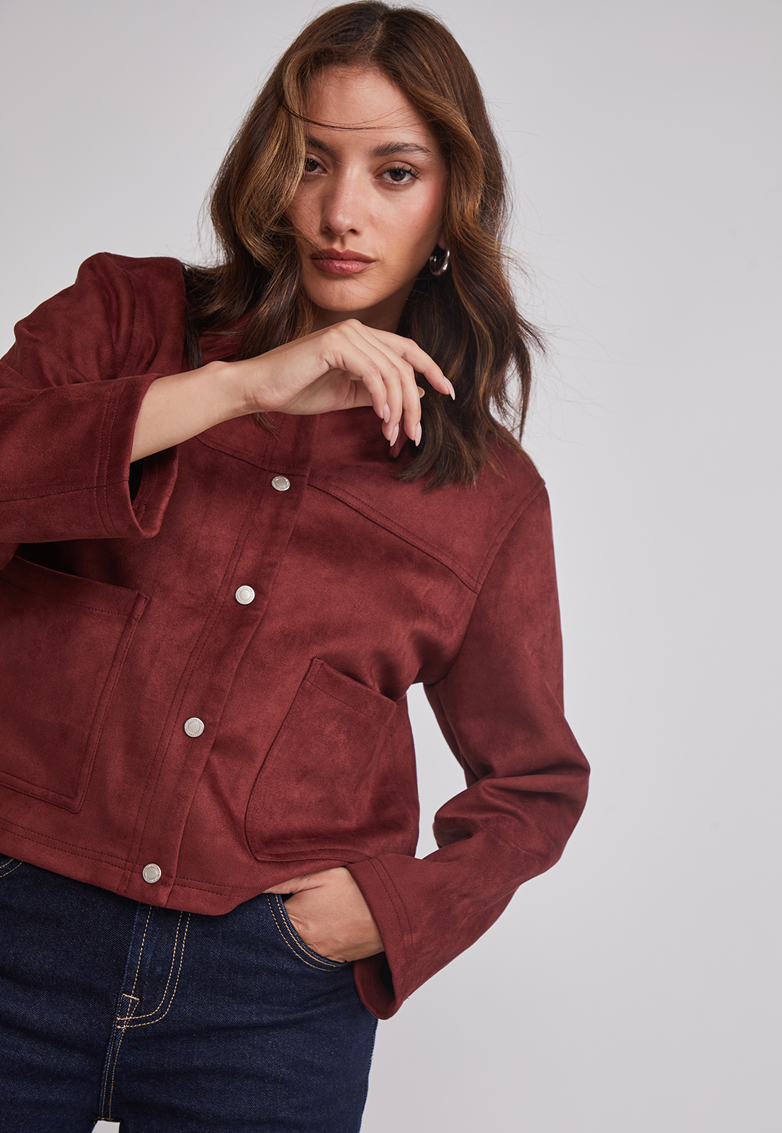 Chaqueta Mujer Bolsillos Delanteros Burdeo Sioux 5