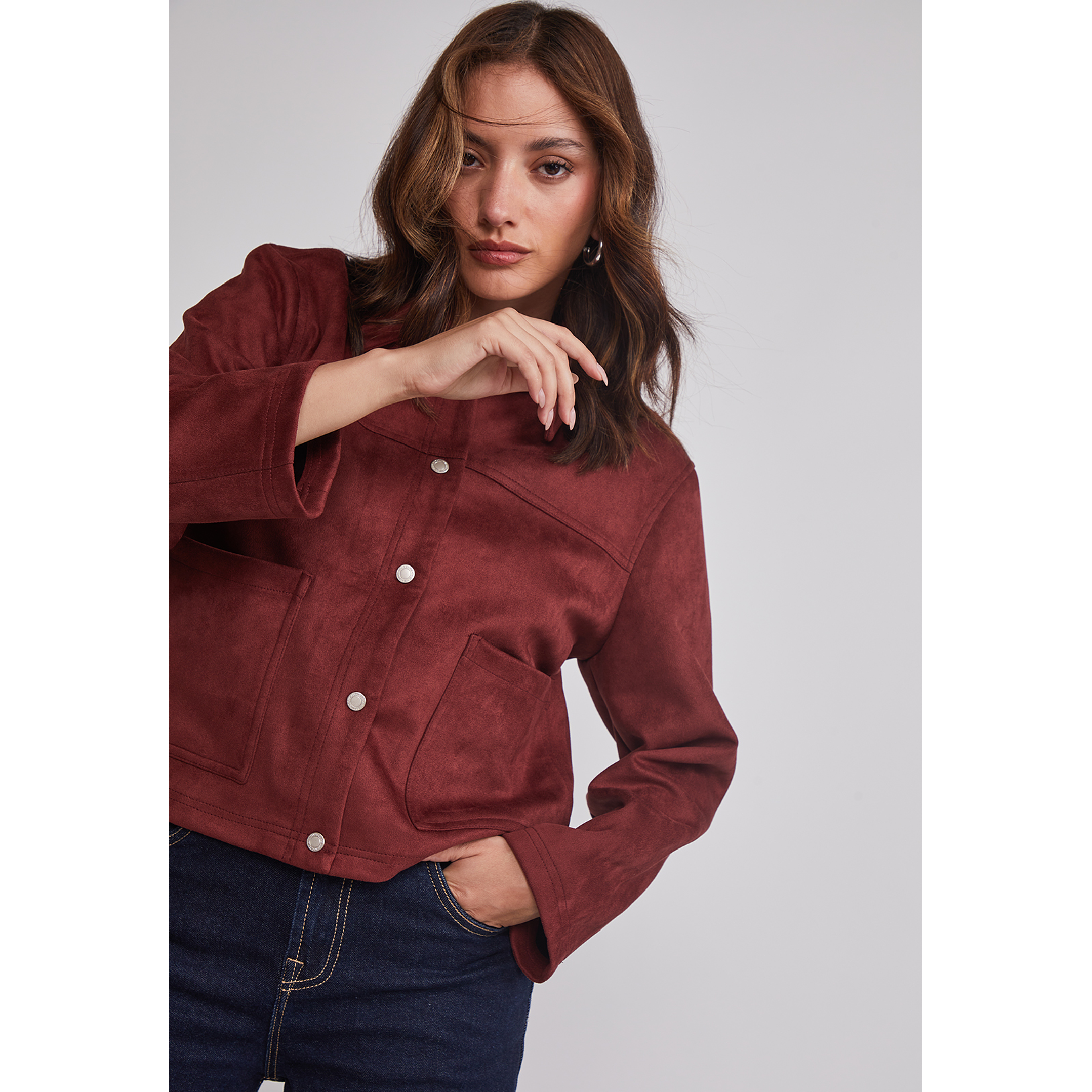 Chaqueta Mujer Bolsillos Delanteros Burdeo Sioux 5