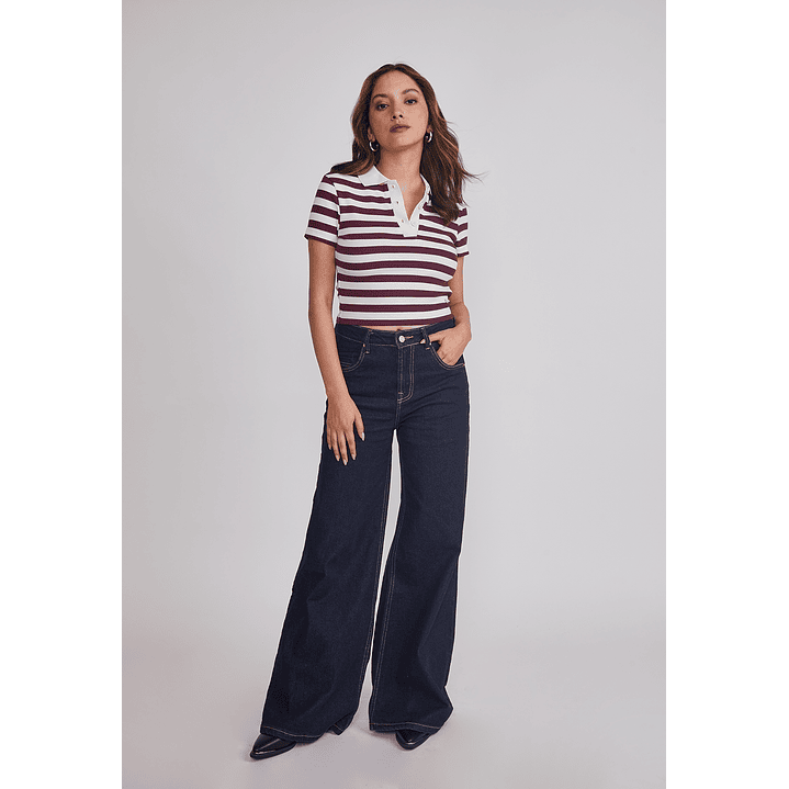 Polera Mujer Listada Con Cuello Burdeo Sioux 2