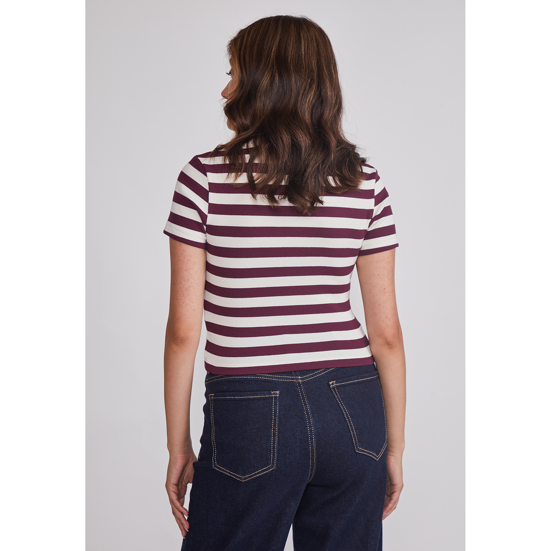 Polera Mujer Listada Con Cuello Burdeo Sioux 3