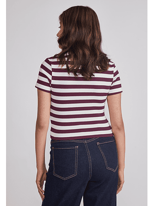 Polera Mujer Listada Con Cuello Burdeo Sioux