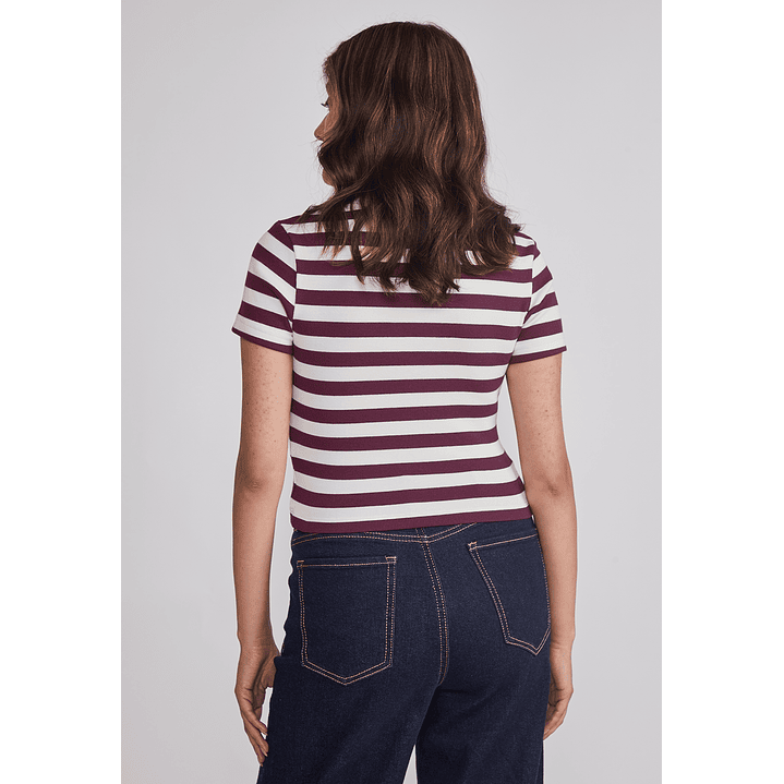Polera Mujer Listada Con Cuello Burdeo Sioux 3