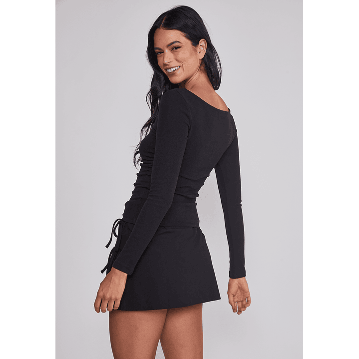 Polera Mujer Drapeada Color Negro Sioux 2